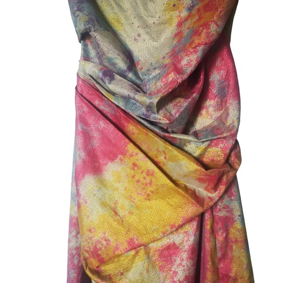 Flattering Teri Jon by Rickie Freeman Silver & Colourful Dress Size 12 - Picture 16 of 16